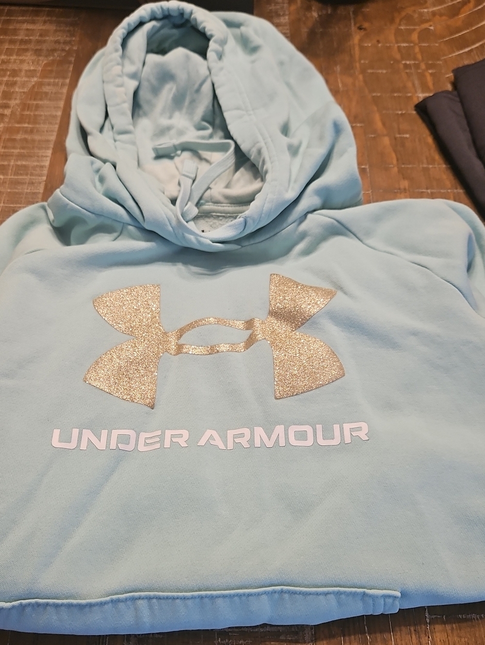 Under Armour Light Blue Pullover Hoodie with Gold Glitter Logo